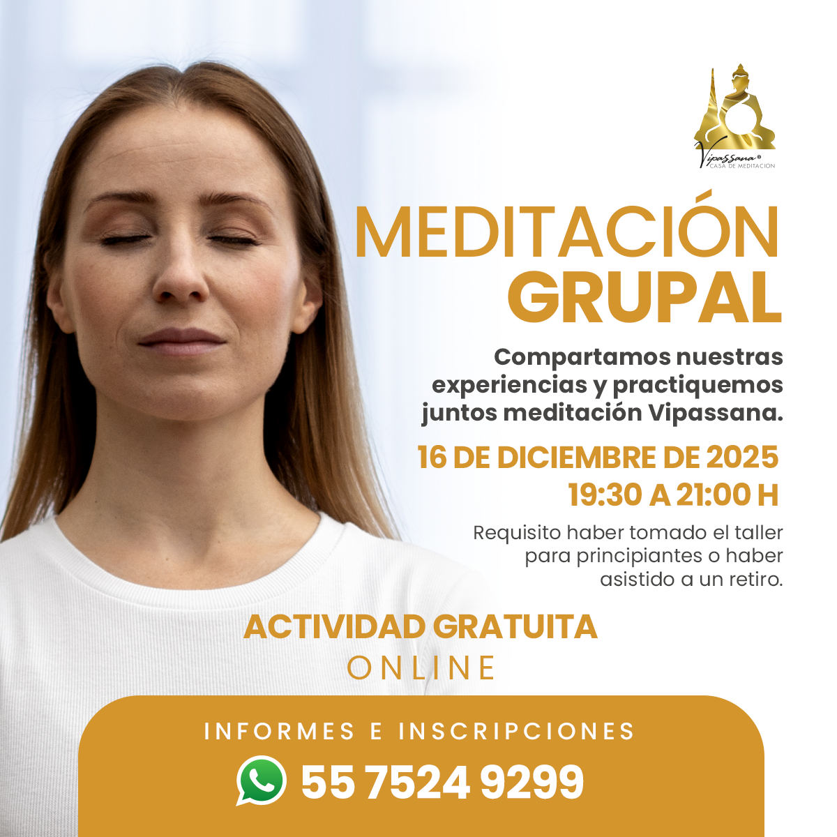 Sesión grupal de meditación Vipassana - Imagen 2